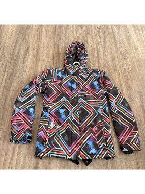 Roxy Girls 5K Snowboard/Ski Jacket Black With Multicolor Pinstripe Size 14